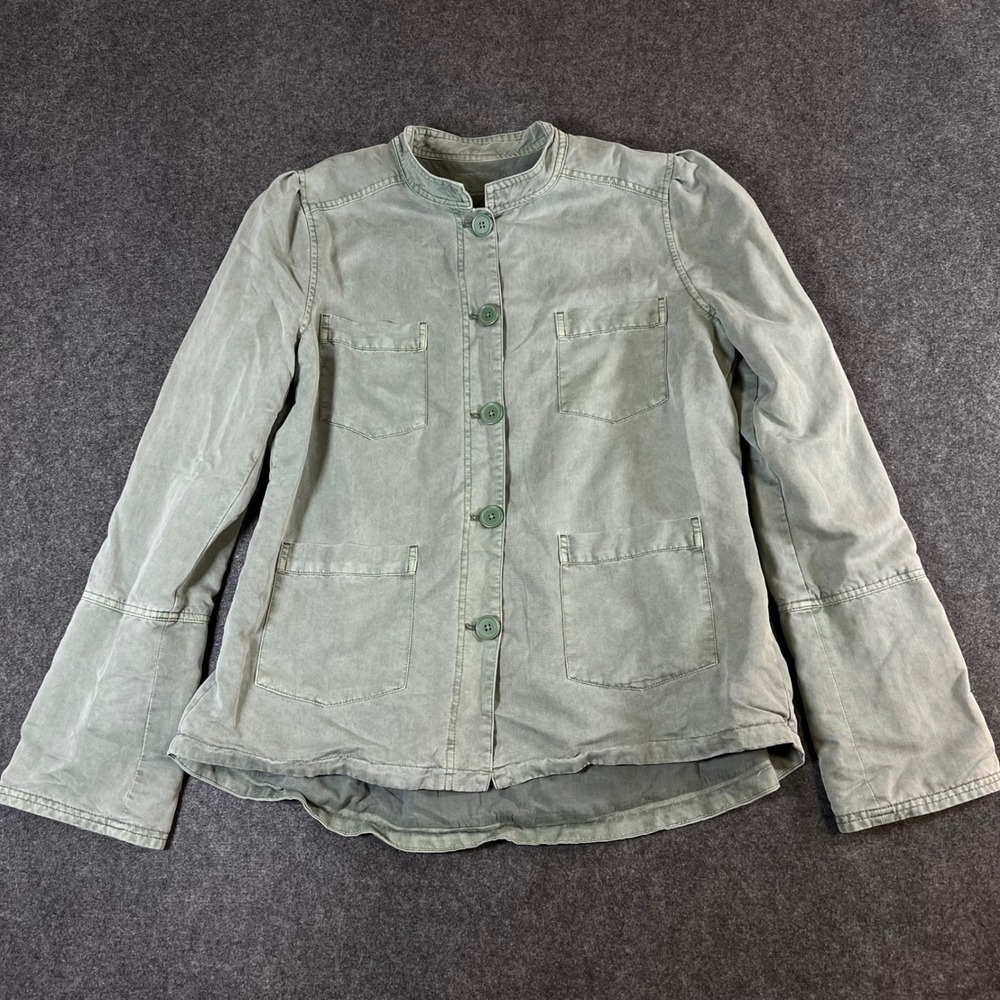 Hinge Women Olive Green Utility Jacket Mandarin Collar Peplum Back Size L